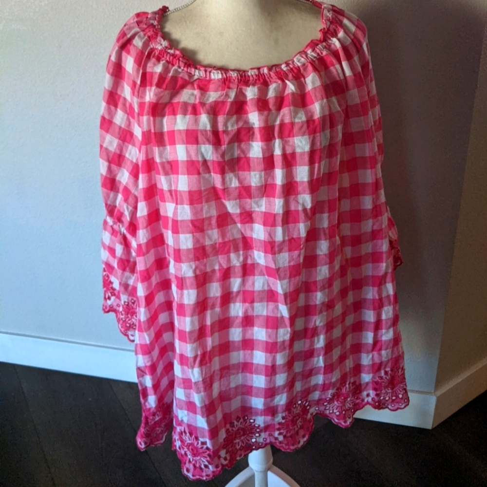 Intro Gingham Blouse on or off shoulders 2X